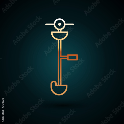 Gold line Grass and weed electric string trimmer icon isolated on dark blue background. Grass clipper, lawn mower isolated on white background. Vector Illustration