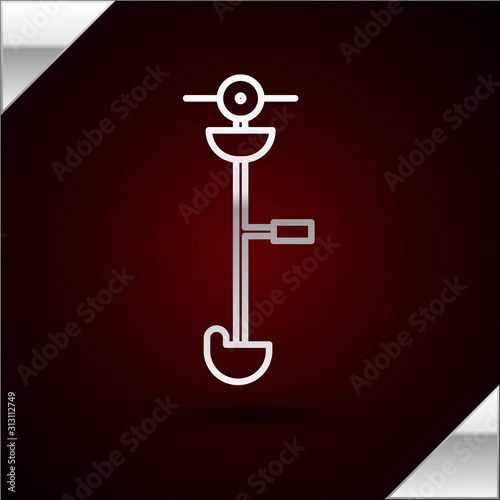 Silver line Grass and weed electric string trimmer icon isolated on dark red background. Grass clipper, lawn mower isolated on white background. Vector Illustration