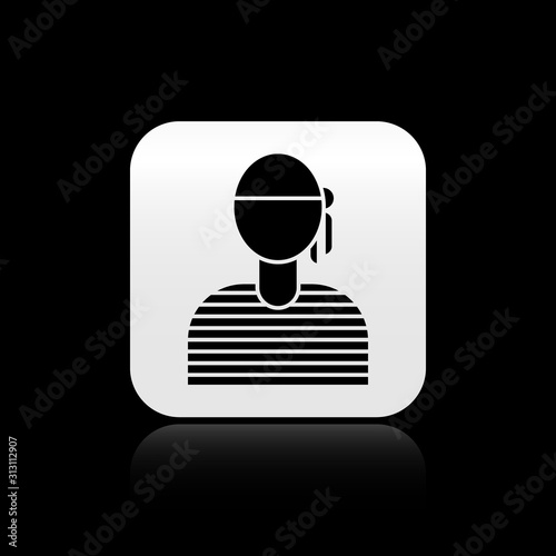 Black Sailor captain icon isolated on black background. Silver square button. Vector Illustration