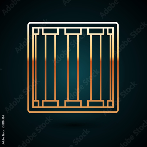 Gold line Prison window icon isolated on dark blue background. Vector Illustration