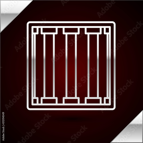 Silver line Prison window icon isolated on dark red background. Vector Illustration