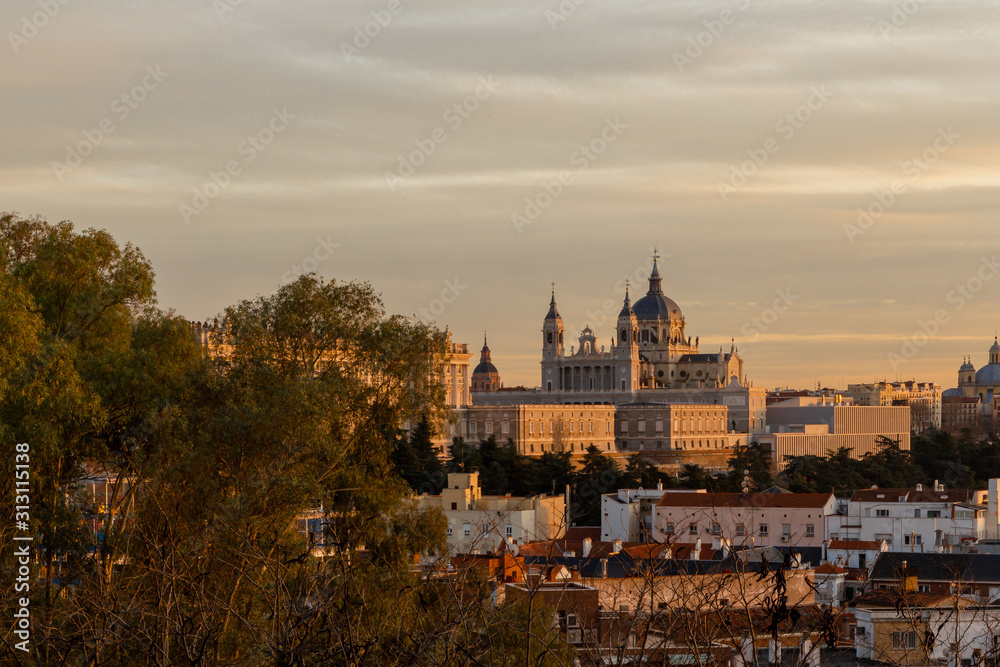 Almuneda cathedral and the royal palace in Madrid, Spain