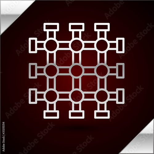 Silver line Prison window icon isolated on dark red background. Vector Illustration