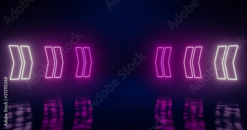 Magenta neon arros on blackish background. 3d illustration photo