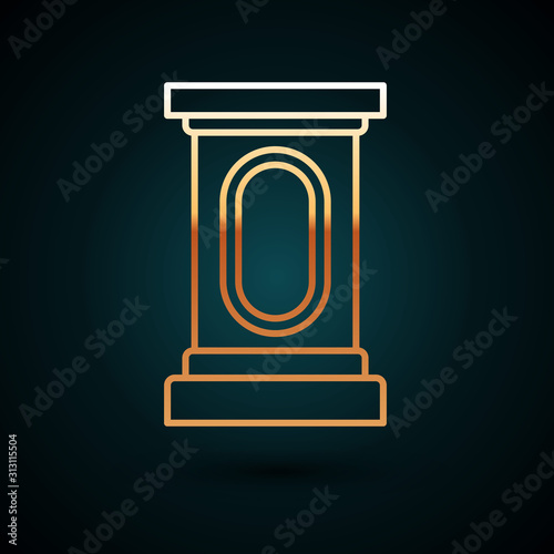 Gold line Stage stand or debate podium rostrum icon isolated on dark blue background. Conference speech tribune. Vector Illustration