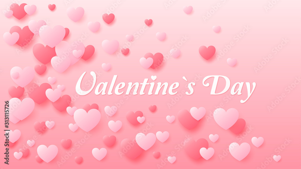 Valentine's Day poster with red and pink hearts. background. Vector illustration