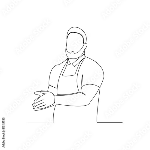 continuous line drawing of chef with apron and chef hat vector illustration