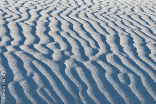 Ripples in the white gypsum sand of White Sands National Park in New Mexico