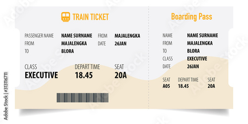 Creative Train Ticket Concept Design. Modern Train Ticket