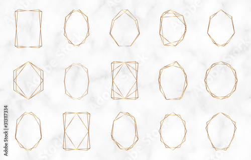 Gold geometric polygonal frames. Decorative lines borders. Luxury design elements for wedding invitation, blog posts, banner, celebration, card, save the date, poster, flyer	 photo