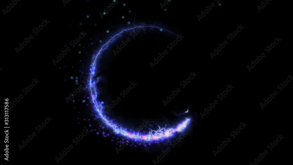 Glitter Loop circle particle in blue and pink tone wink blink particle dust.  Blue & pink meteor tail swirl in circle shape element motion on black bg.