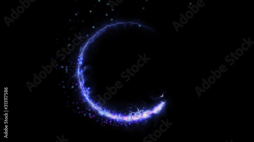 Glitter Loop circle particle in blue and pink tone wink blink particle dust.  Blue & pink meteor tail swirl in circle shape element motion on black bg.