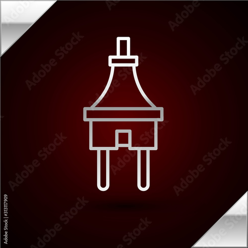 Silver line Electric plug icon isolated on dark red background. Concept of connection and disconnection of the electricity. Vector Illustration