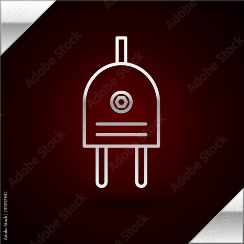 Silver line Electric plug icon isolated on dark red background. Concept of connection and disconnection of the electricity. Vector Illustration