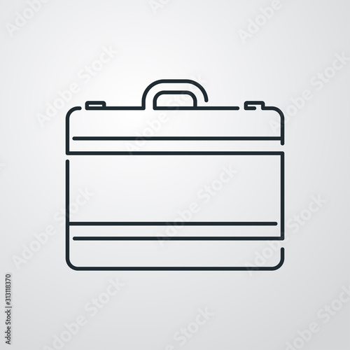Icono plano lineal maleta en fondo gris