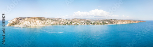 Fototapeta Naklejka Na Ścianę i Meble -  Aerial Panoramic view of Amazing Kourion beach. Limassol. Republic of Cyprus.