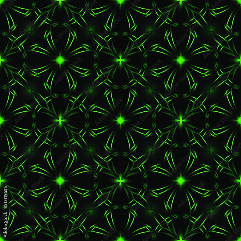 Repeating endless seamless pattern with flowers on a black background