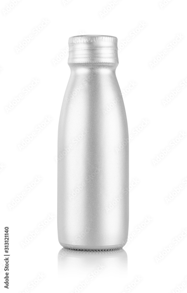 Metalic silver bottle for beverage product design mock-up isolated on white background Metalic silver bottle for beverage product design mock-up isolated on white background