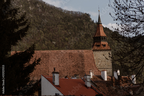 church in european mountain city