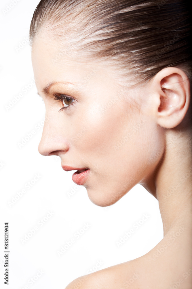 Portrait photo pensive girl holding hand near face Portrait photo pensive girl holding hand near face