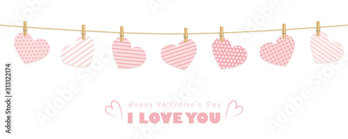 pink pattern hanging hearts greeting card for valentines day vector illustration EPS10