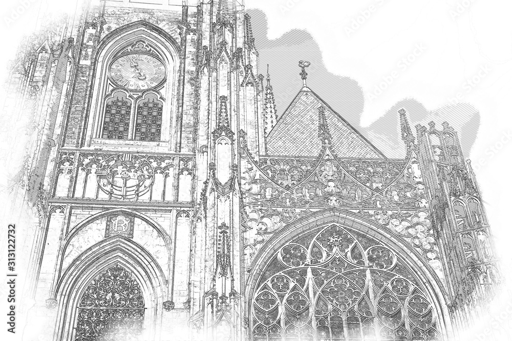 abstract architecture sketch style image of outdoors view of Prague cathedral