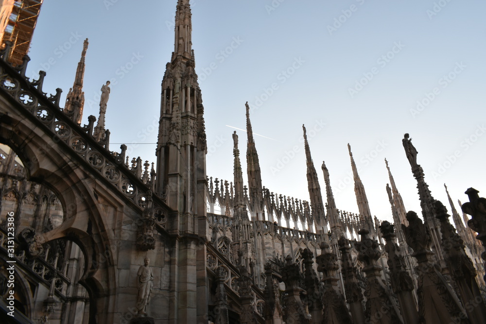 Milan cathedral rooftop pillars architecturea