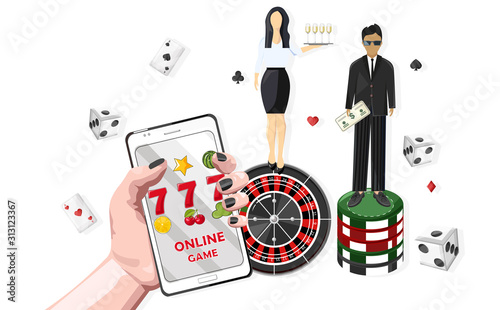 Woman waiters serving people in the casino