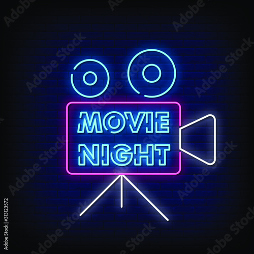 Movie Night Neon Signs Style Text Vector