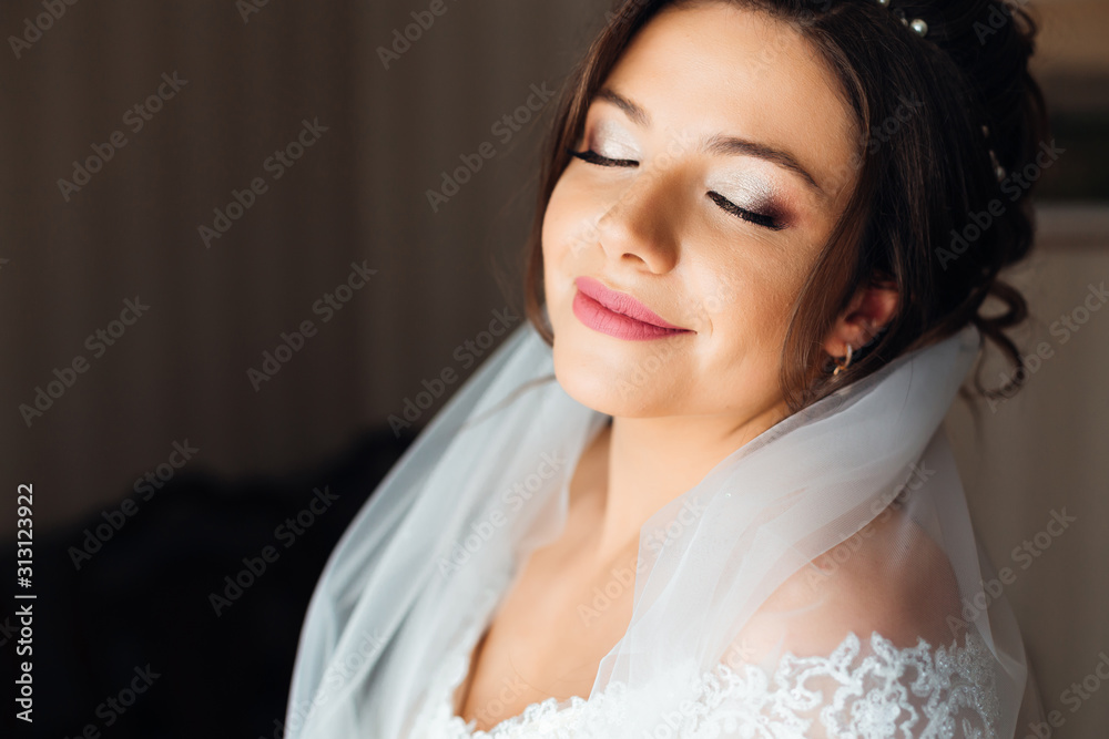 Closeup portrait of young gorgeous bride with eyes closed. bride Closeup portrait of young gorgeous bride with eyes closed. bride