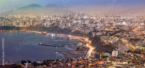 Panoramic view of Lima, Peru at blue time.