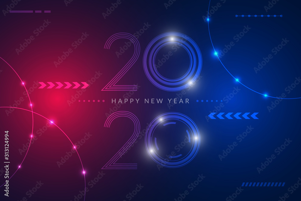 Happy new year 2020 design with futuristic technology background. Vector illustration Happy new year 2020 design with futuristic technology background. Vector illustration