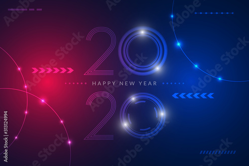 Wallpaper Mural Happy new year 2020 design with futuristic technology background. Vector illustration Torontodigital.ca