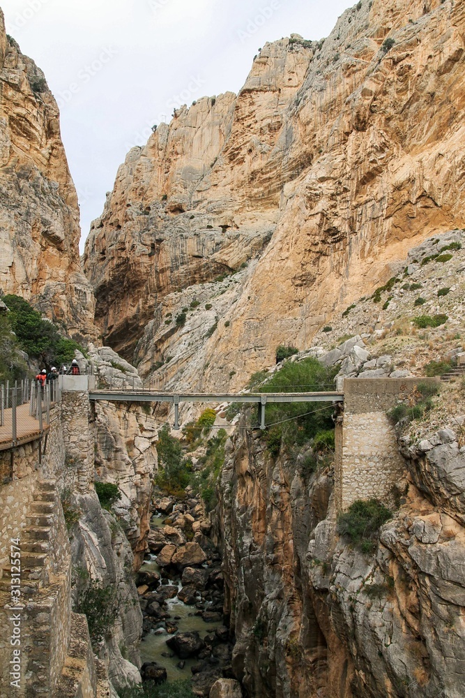Fototapeta premium Caminito del Rey hiking trail through a deep narrow gorge. Malaga Spain
