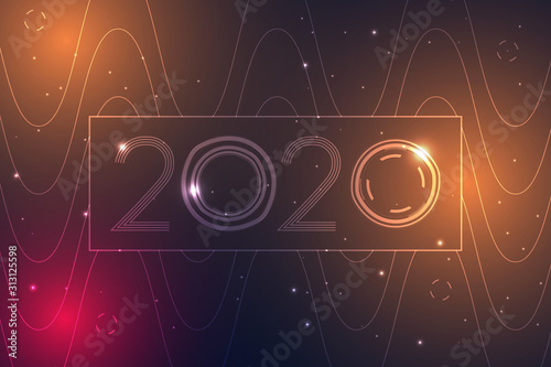 Happy new year 2020 design with futuristic technology background. Vector illustration