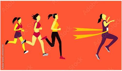 Winning women Athlete crosses the finish line