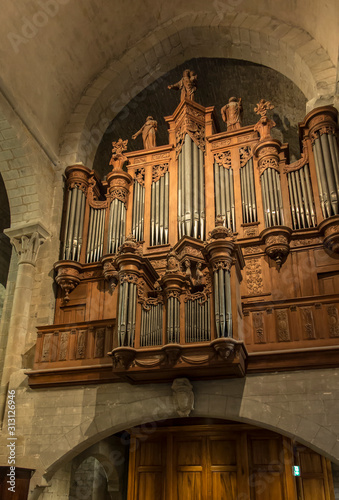 Carcassonne, France, 25 June 2019: Decorative organs in the historic Saint Nazaire basilica in Carcassonne, France