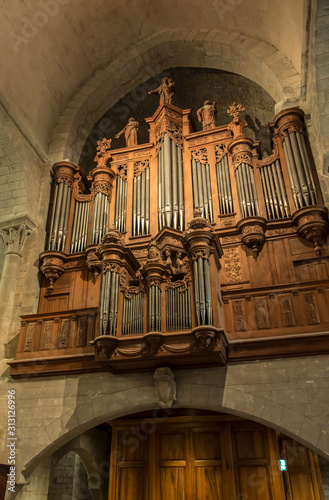 Carcassonne, France, 25 June 2019: Decorative organs in the historic Saint Nazaire basilica in Carcassonne, France