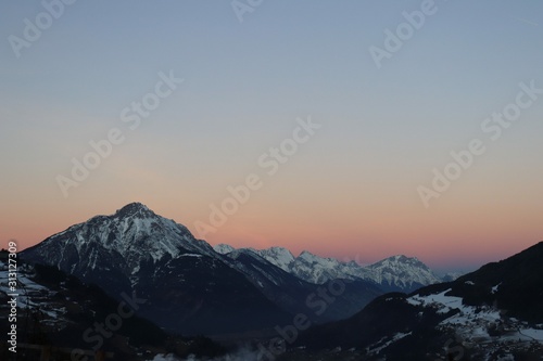 sunset winter mountain landscape alps