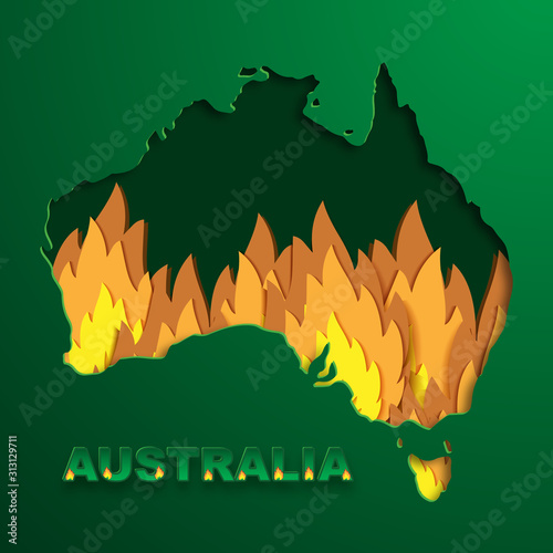 Australia is burning . environment and ecology . paper style vector illustration . 3d rendering .