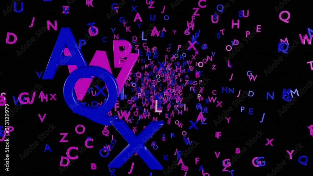 Letters Exploding 3D animation of red and blue Latin alphabet letters exploding and ...