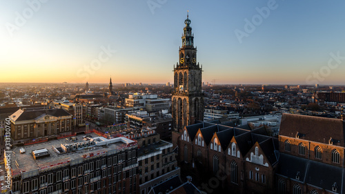GRONINGEN - NETHERLANDS, December 30, 2019: Nice view over the city groningen. Martini toren en the Stadhuis photo
