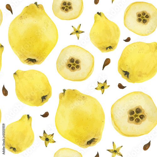 Yellow quince fruits seamless pattern photo