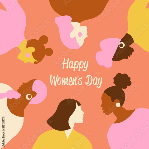 International Women s Day. Vector templates with cute women for card, poster, flyer and other users.