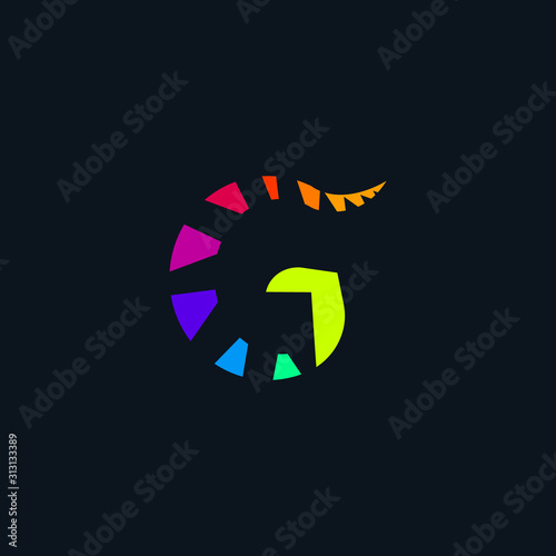 Colorful neon rainbow G letter initial logo template, fern leaf shape mark