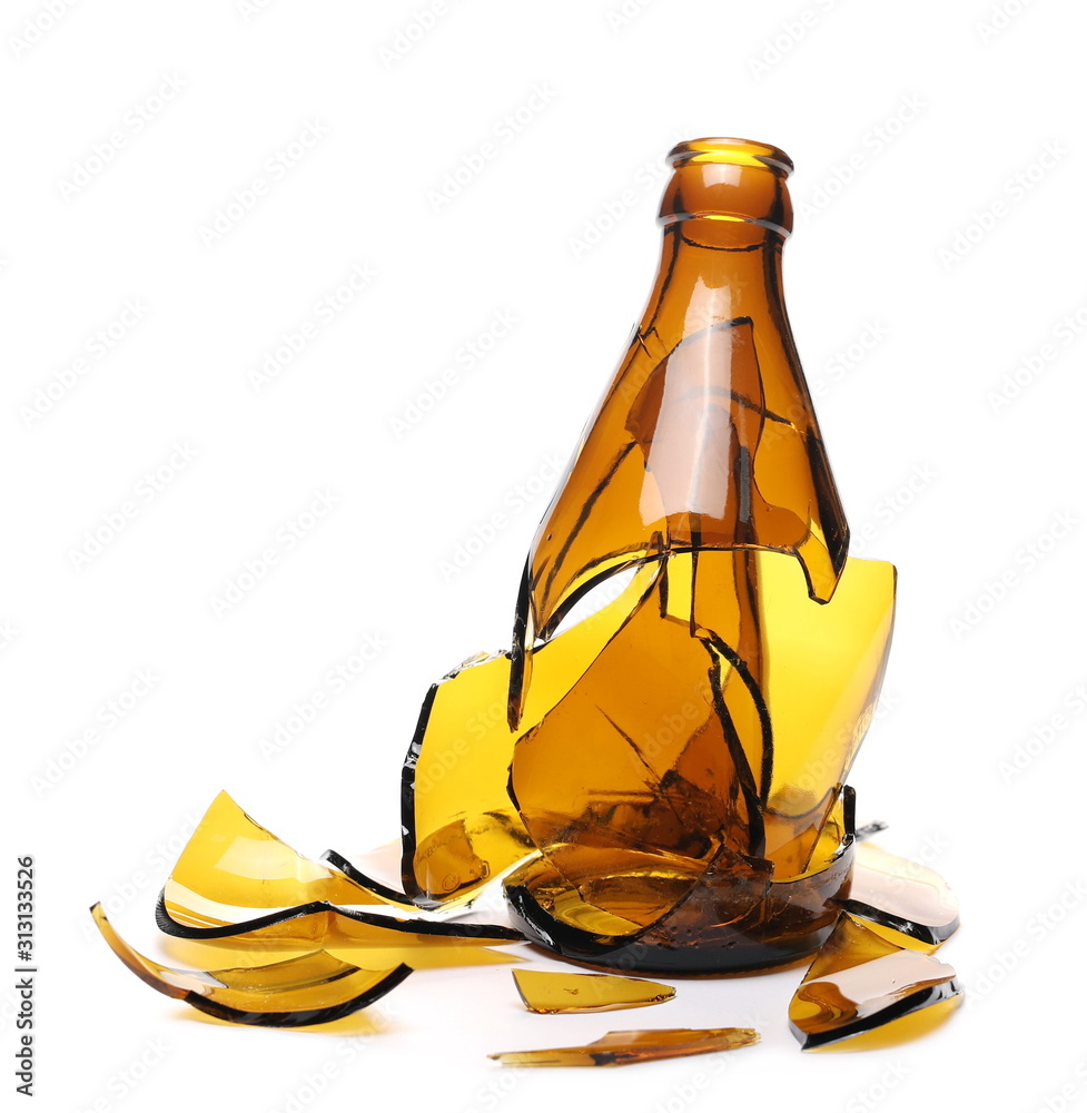 Stockfoto Glass shards, broken beer bottle isolated on white background |  Adobe Stock