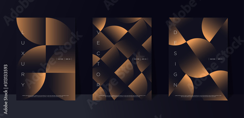 Black premium background set with luxury dark golden geometric elements. Rich background for poster, banner, flyer, presentation, web design etc. Vector EPS