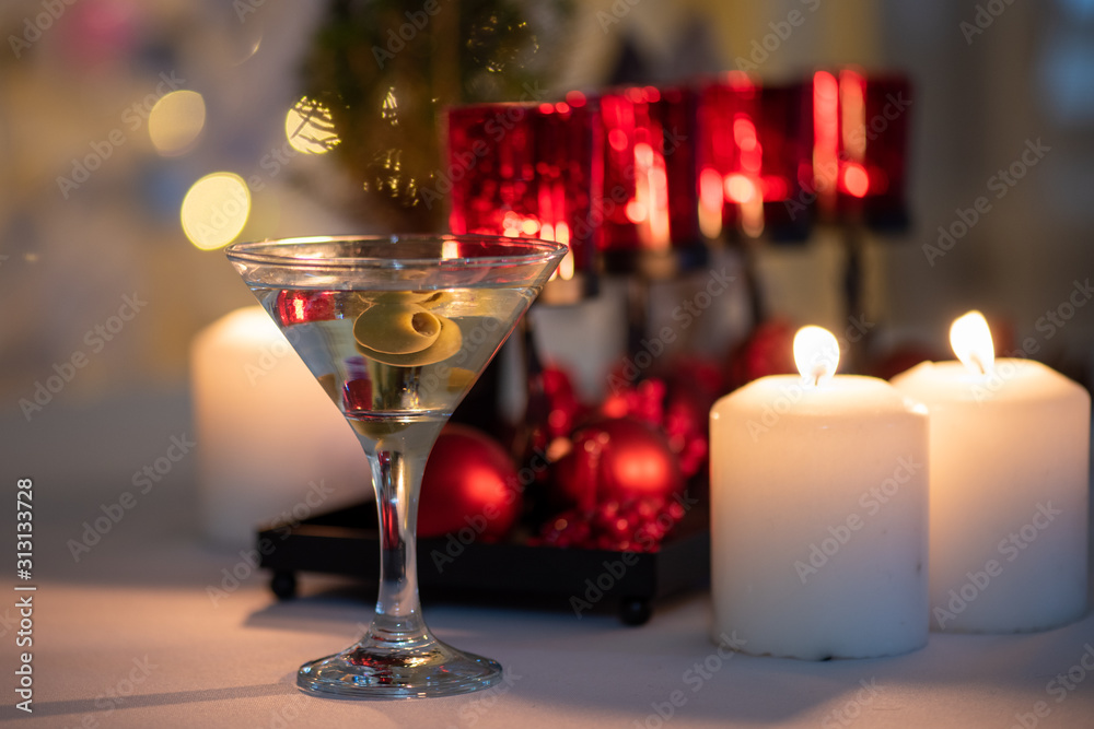 glasses of champagne on background of lights