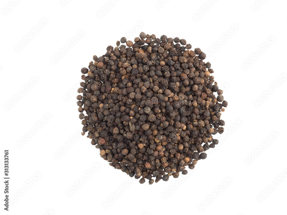 A round bunch of black pepper on white isolated background. Indian cuisine, ayurveda, naturopathy concept A round bunch of black pepper on white isolated background. Indian cuisine, ayurveda, naturopathy concept