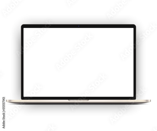 Realistic laptop isolated. Metal silver notebook isolated on white background